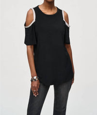 Joseph Ribkoff - Rhinestone Embellished Cold-shoulder Tunic