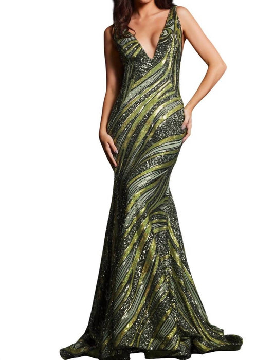 Jovani - Sequin Print Fitted Gown