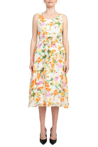 Maison Tara - Floral Midi Dress With Matching Chiffon Jacket Set