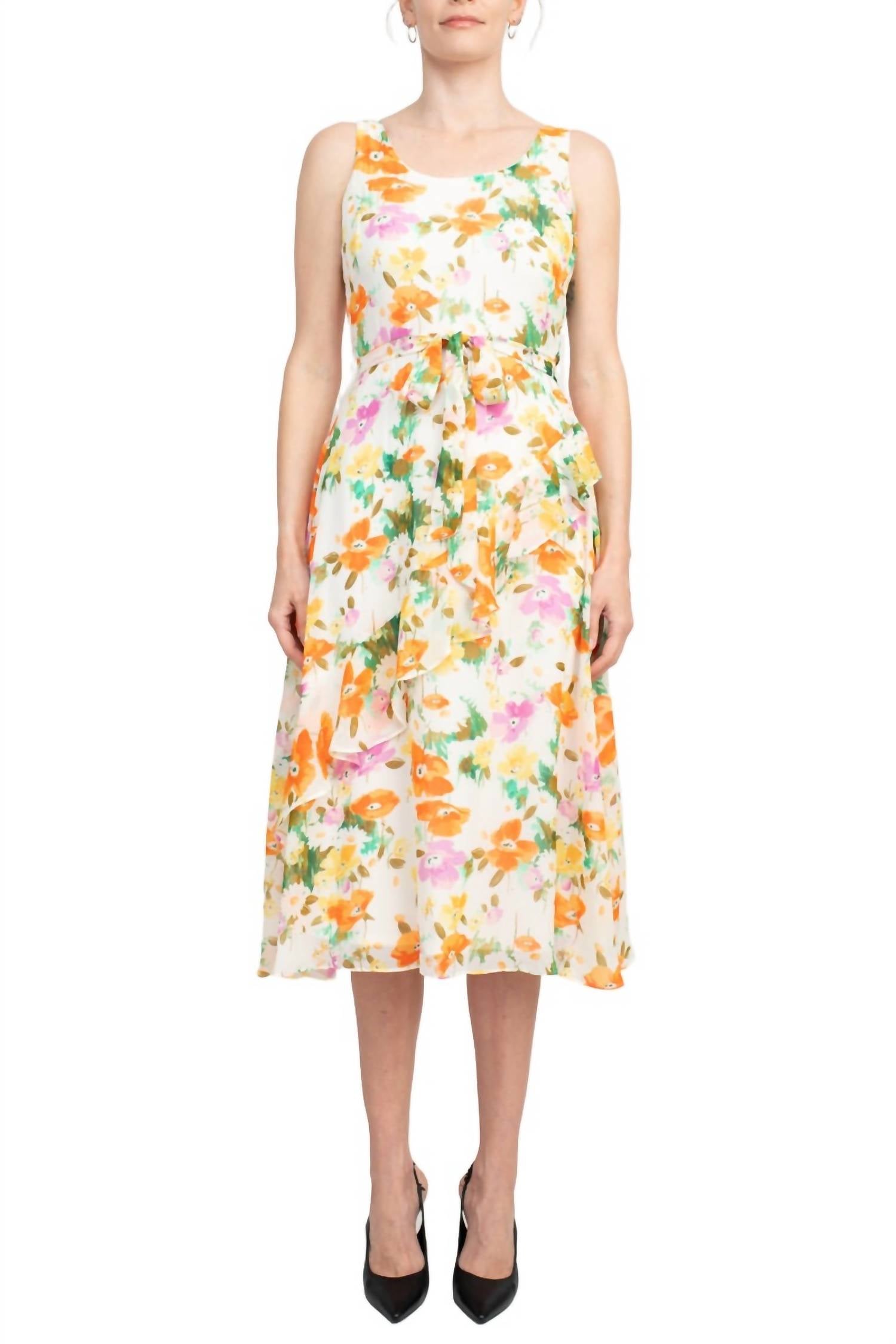 Maison Tara - Floral Midi Dress With Matching Chiffon Jacket Set