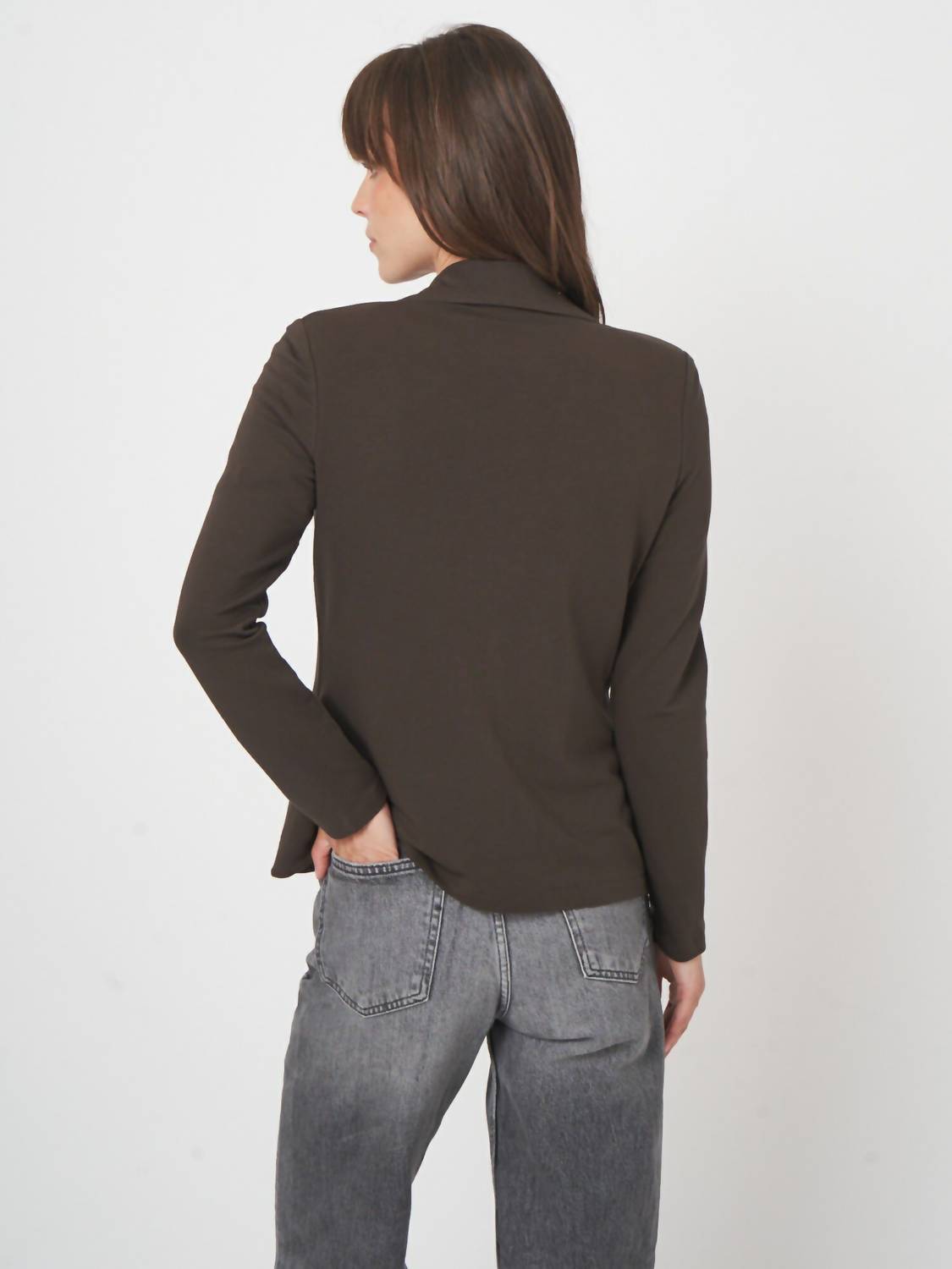 REPEAT cashmere Lady's Knit Blazer in dark brown - women's jacket - view 6