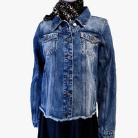 Tiana Designs - Women's Cowboy Boots And Hat Cropped Denim Jacket