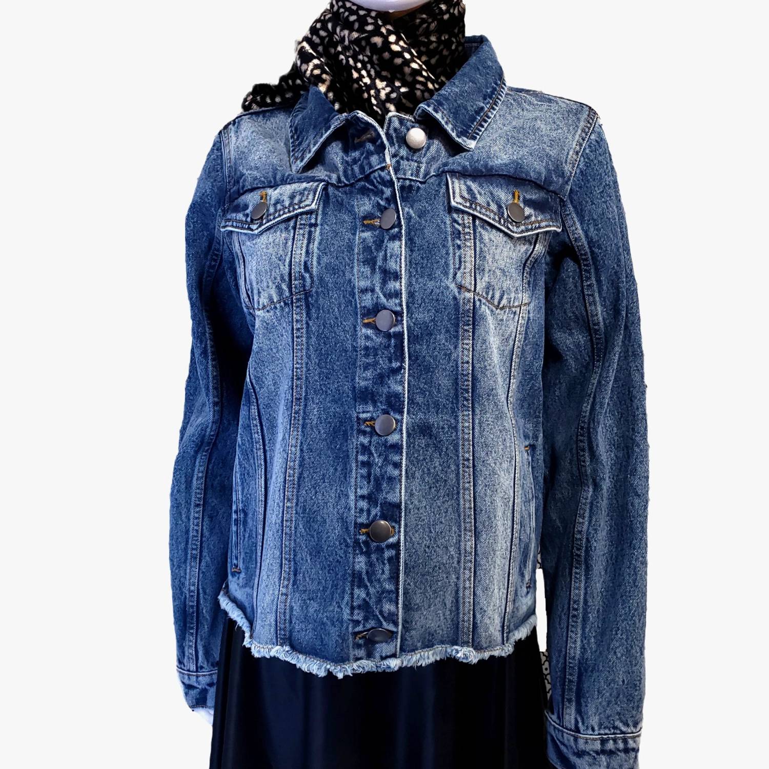 Tiana Designs - Women's Cowboy Boots And Hat Cropped Denim Jacket