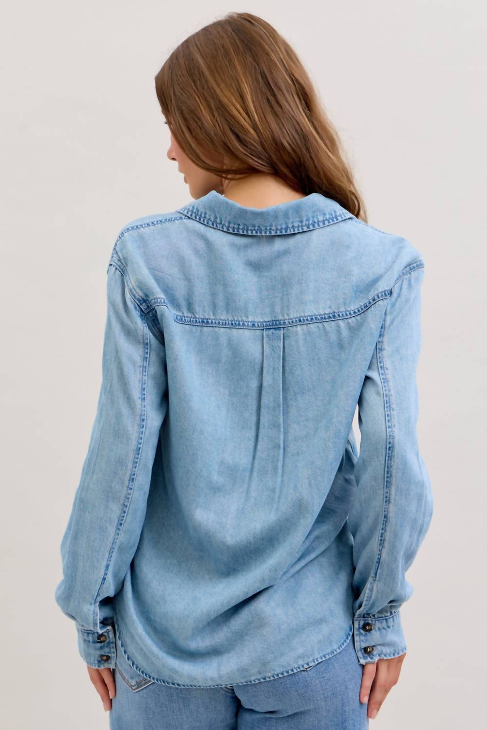 Judy Blue Western Denim Shirt in blue - women's shirt - detail view