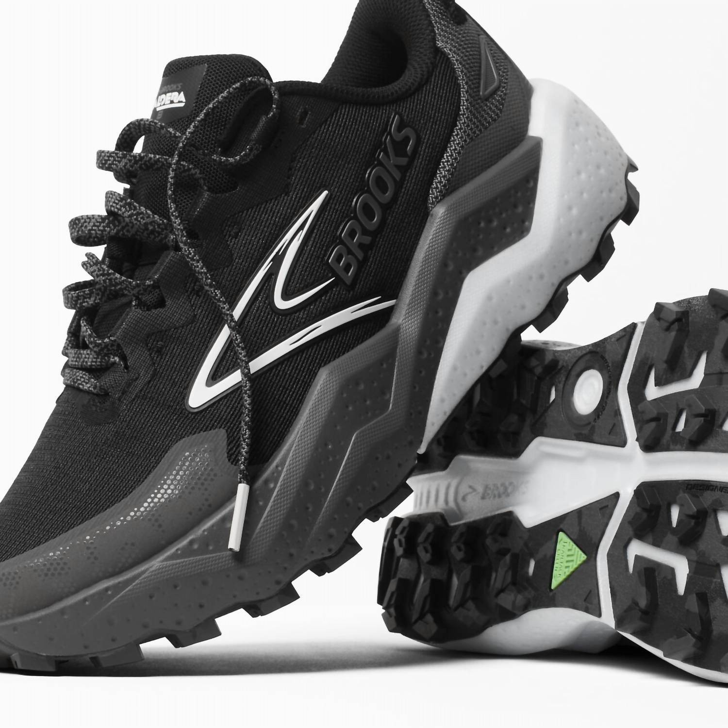 BROOKS Men's Caldera 8 Sneakers in 052 black blackened pearl white - men's shoe - detail view