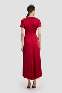 VICTORIA BECKHAM Gathered Detail T-Shirt Midi Dress in rose - women's dress - detail view