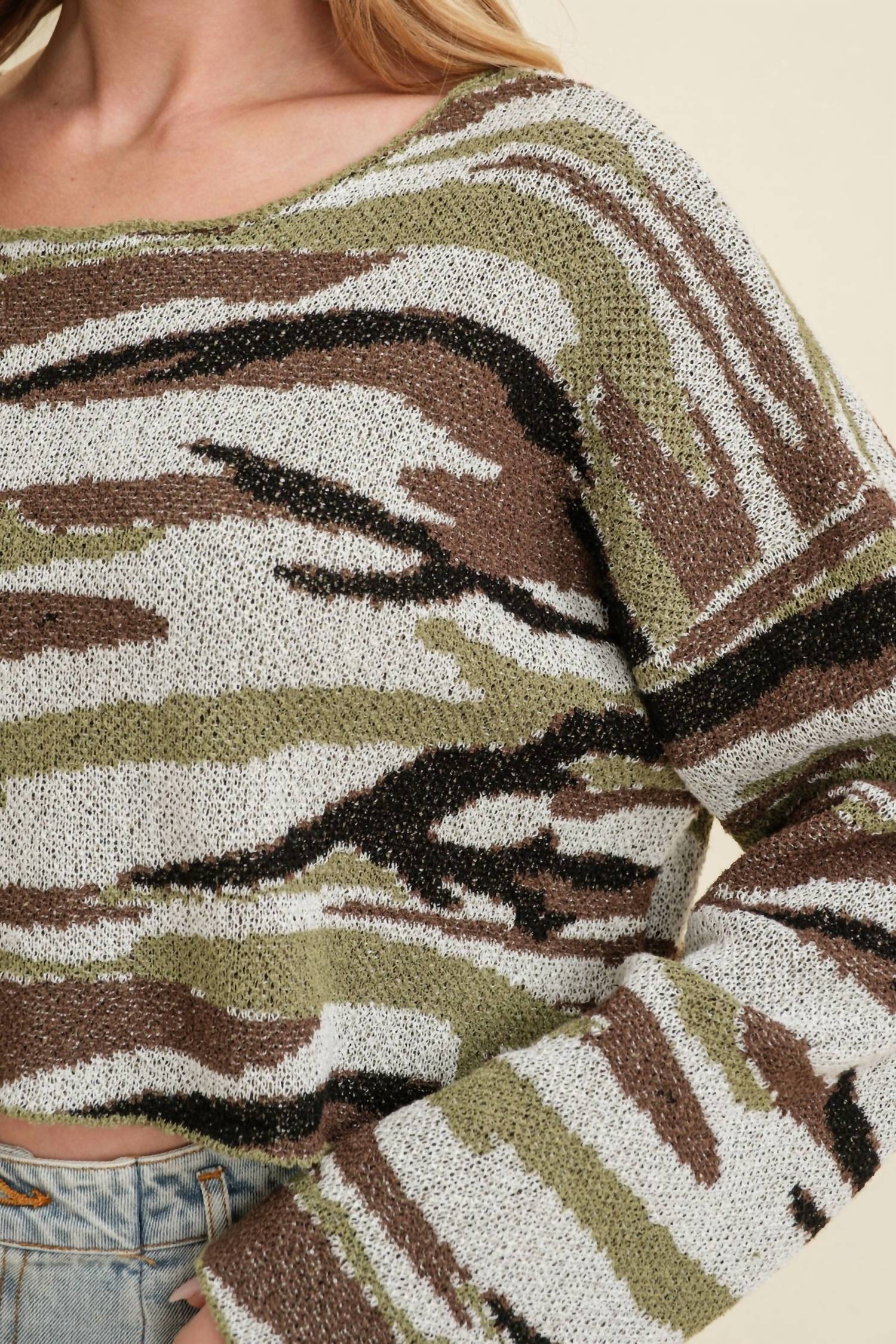 Cloud Ten - Camo Boat Neck Sweater