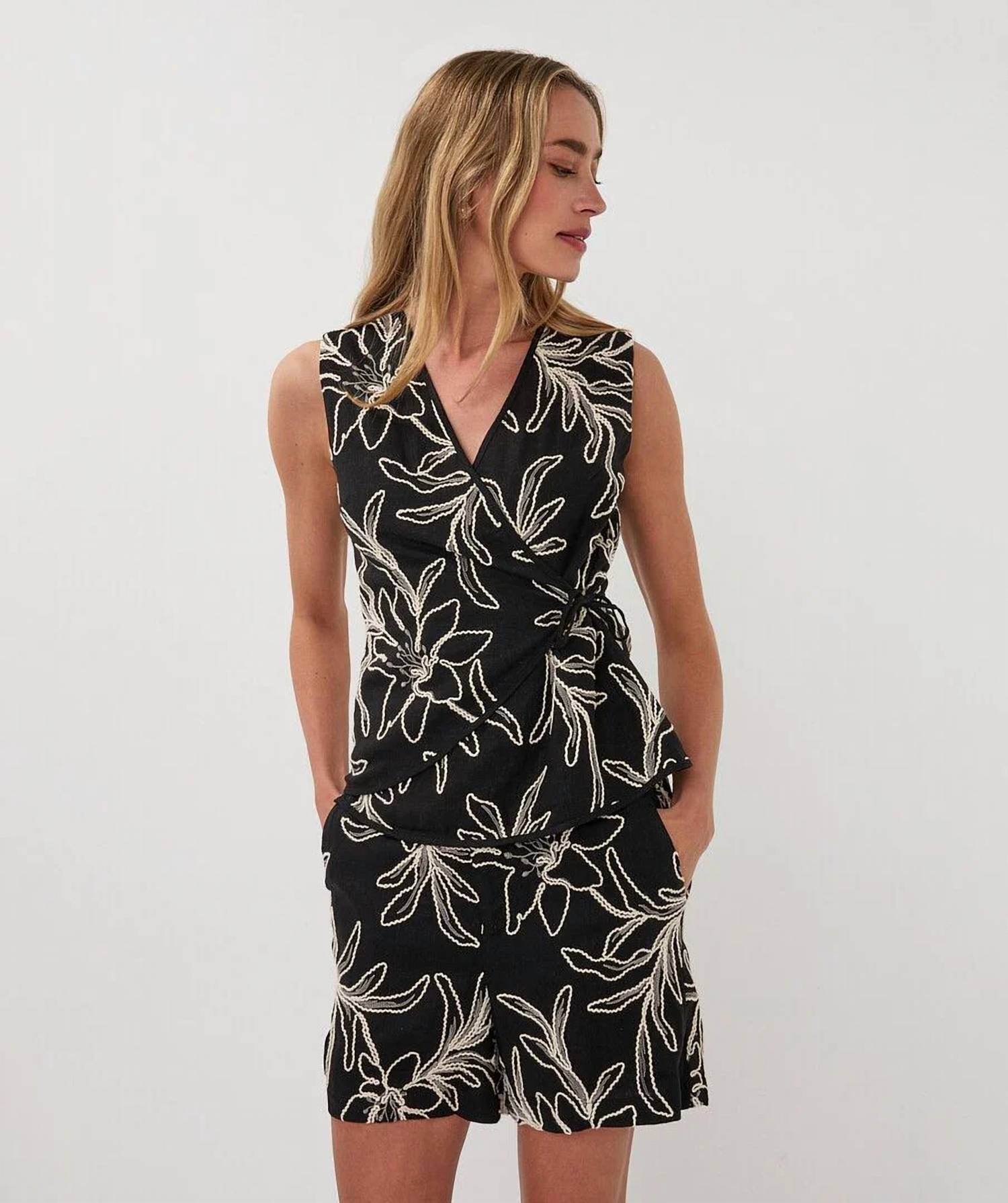 Esqualo - Willa Wrap Over Embroidered Flower Top