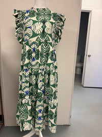 Jodifl - Women's Ruffled Sleeves Boho Floral Tiered Midi Dress