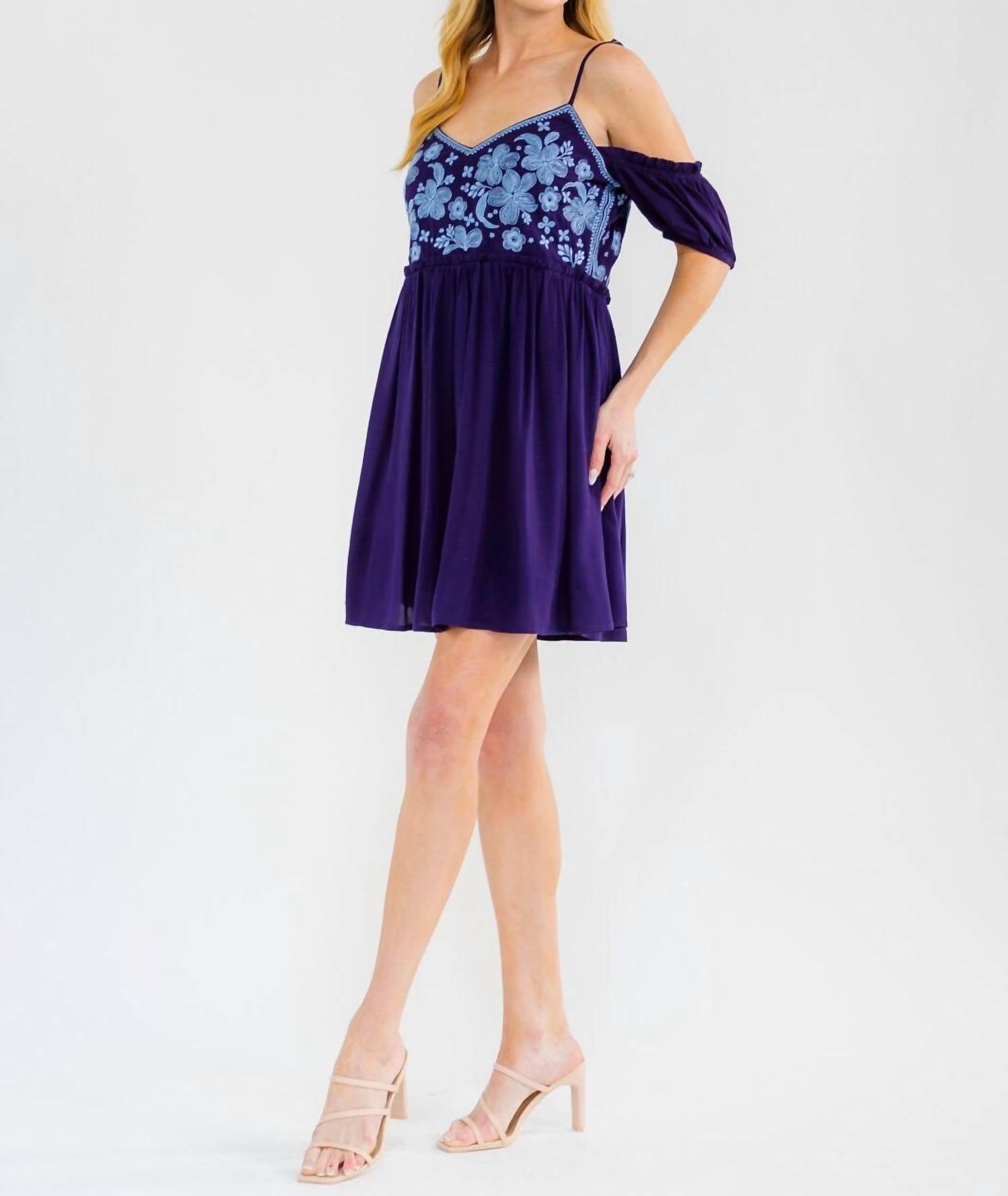 Savanna Jane - Cold Shoulder Embroidered Mini Dress