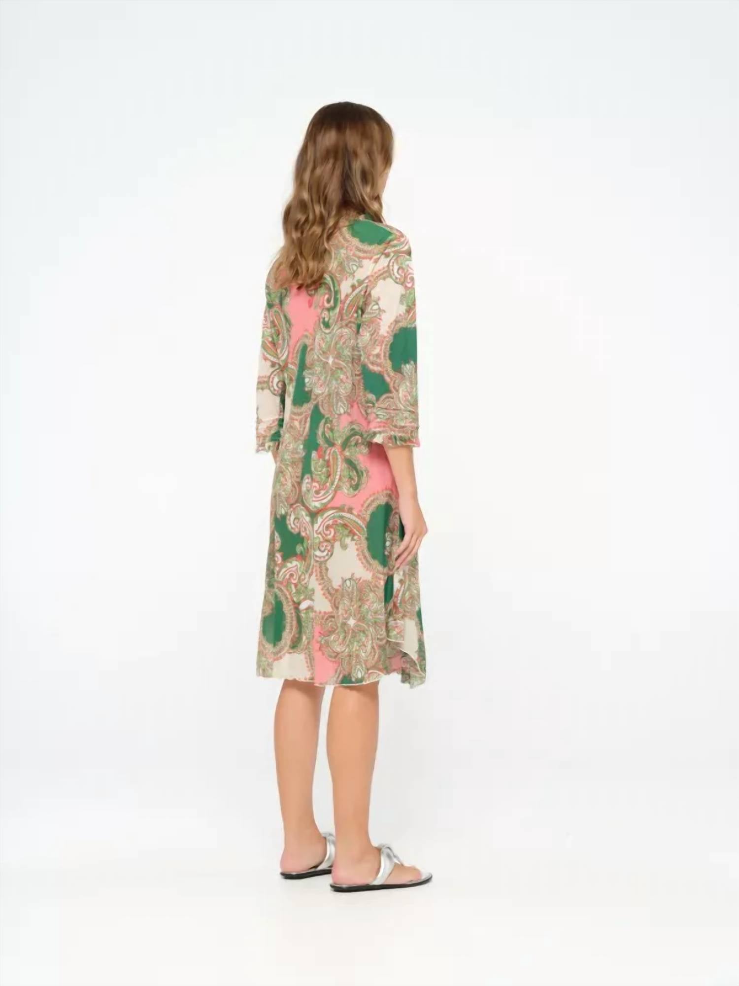 oneseason Faro Middy Poppy Midi Dress in green - women's dress - detail view