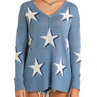 Rock & Roll Denim Star Print Sweater in cerulean - women's sweater - view 4