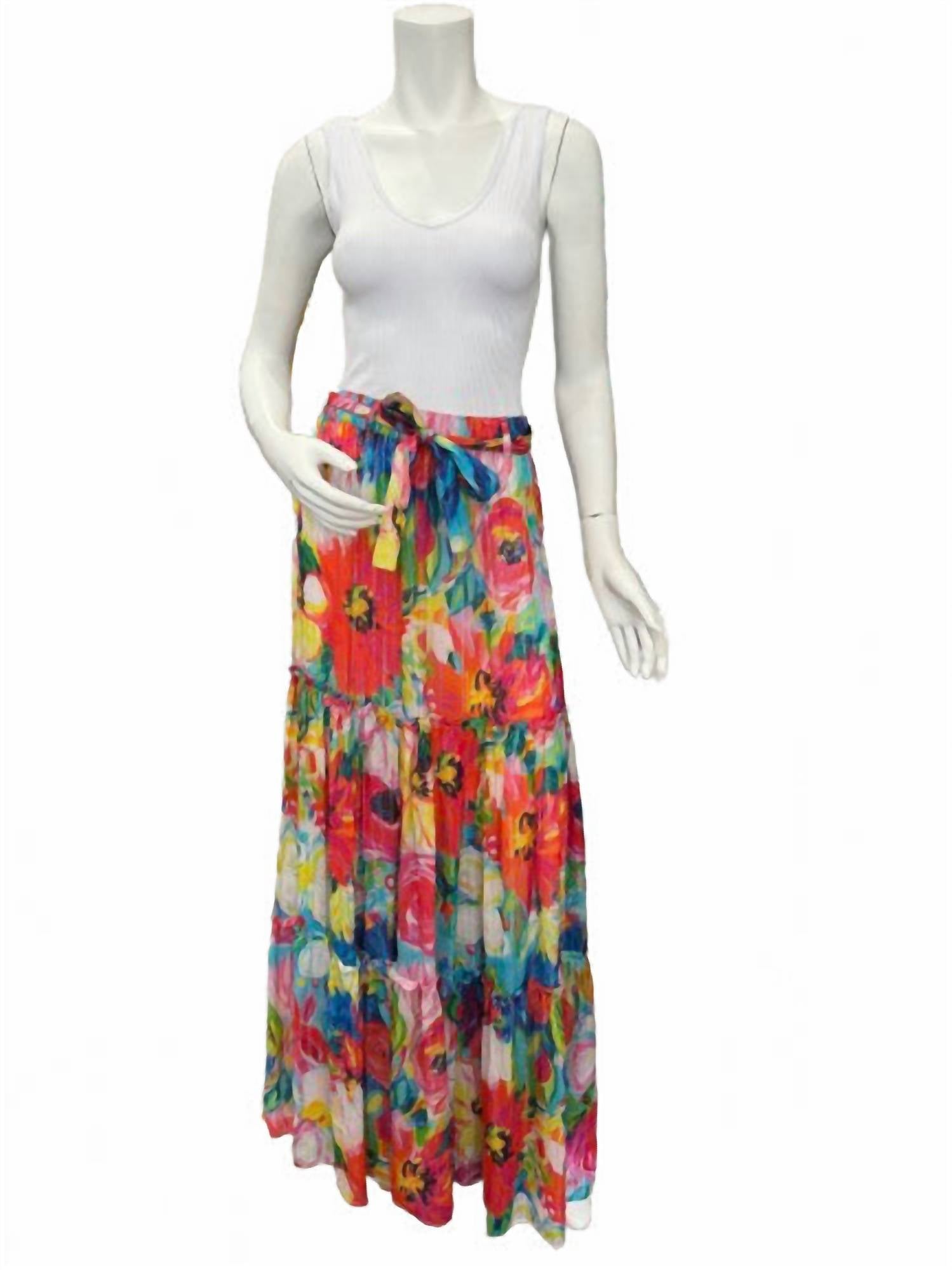 Qishma - Women's Colorful Floral Maxi Skirt