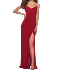 La Femme - Slinky Ruched Evening Gown Dress