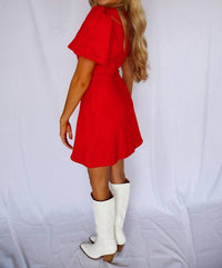 Fate - Ribbon Front Puff Sleeve Mini Dress