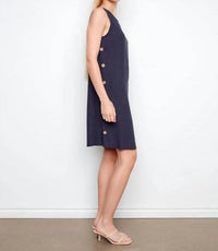 Charlie B - Sleeveless Shift Dress with Decorative Side Button Detail