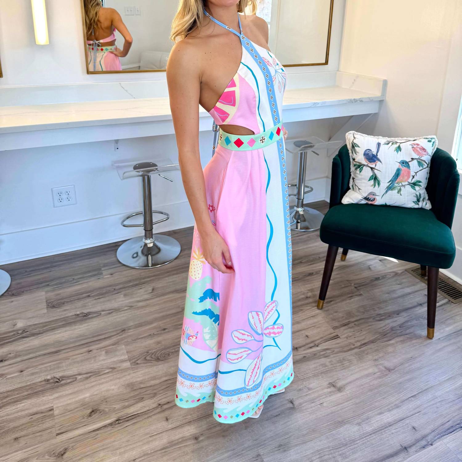 Sundayup - Heritage Halter Print Maxi Dress