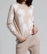 Minnie Rose - Cotton Cashmere Palm Tree Reversible Crew Sweater