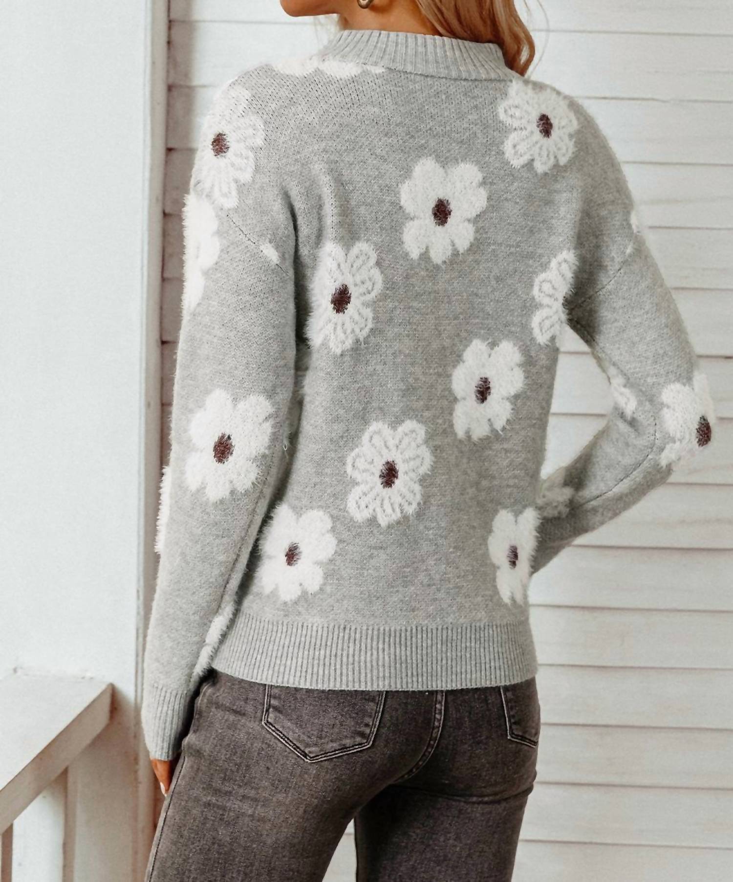 Fashionworks - Floral Half Zip Drop Shoulder Sweater