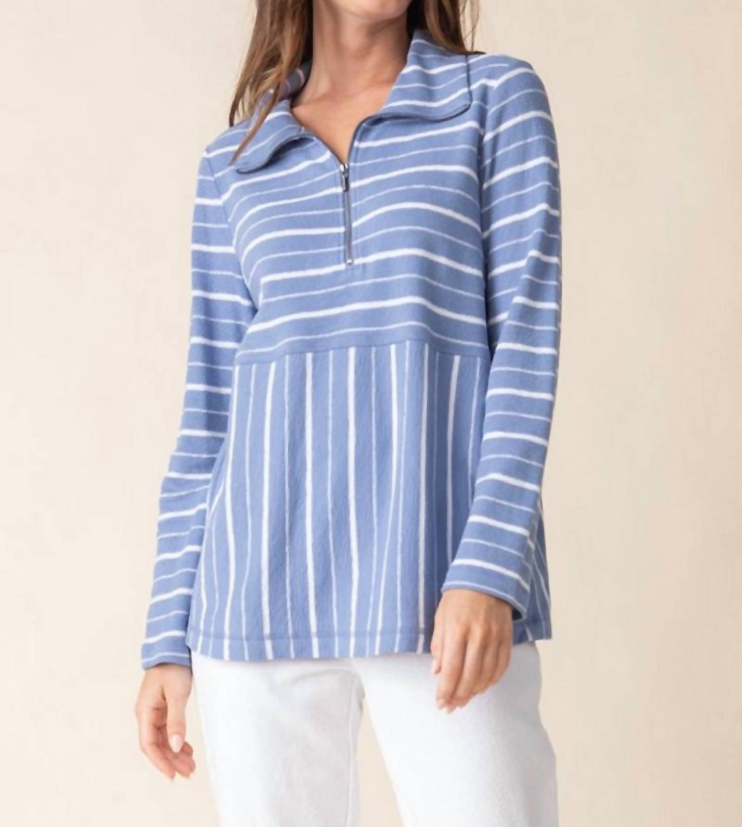 Habitat - Weekend Terry Striped Quarter Zip Top