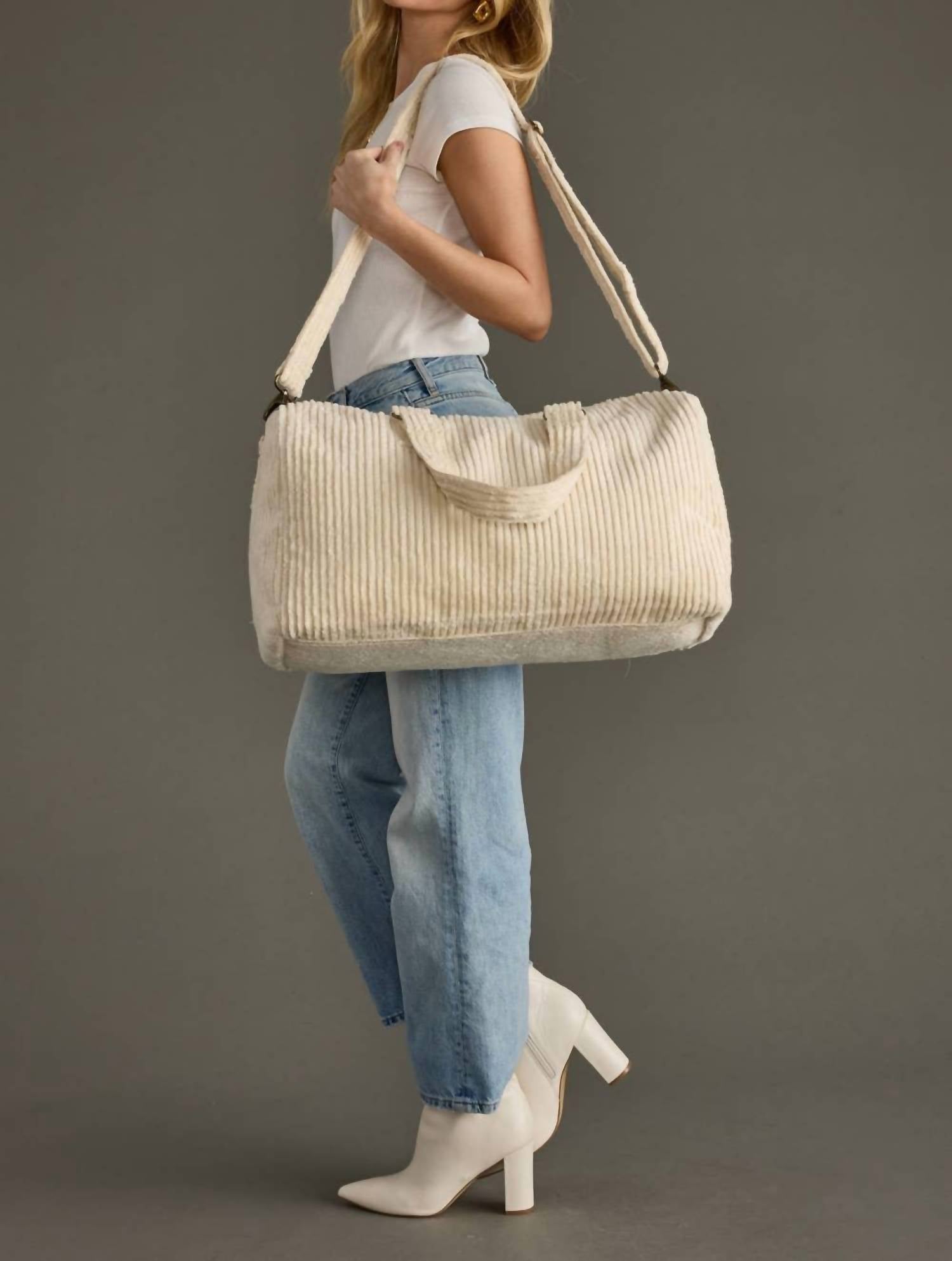 Panache Apparel Women's Corduroy Duffel Bag in cream - women's bag - alternate view