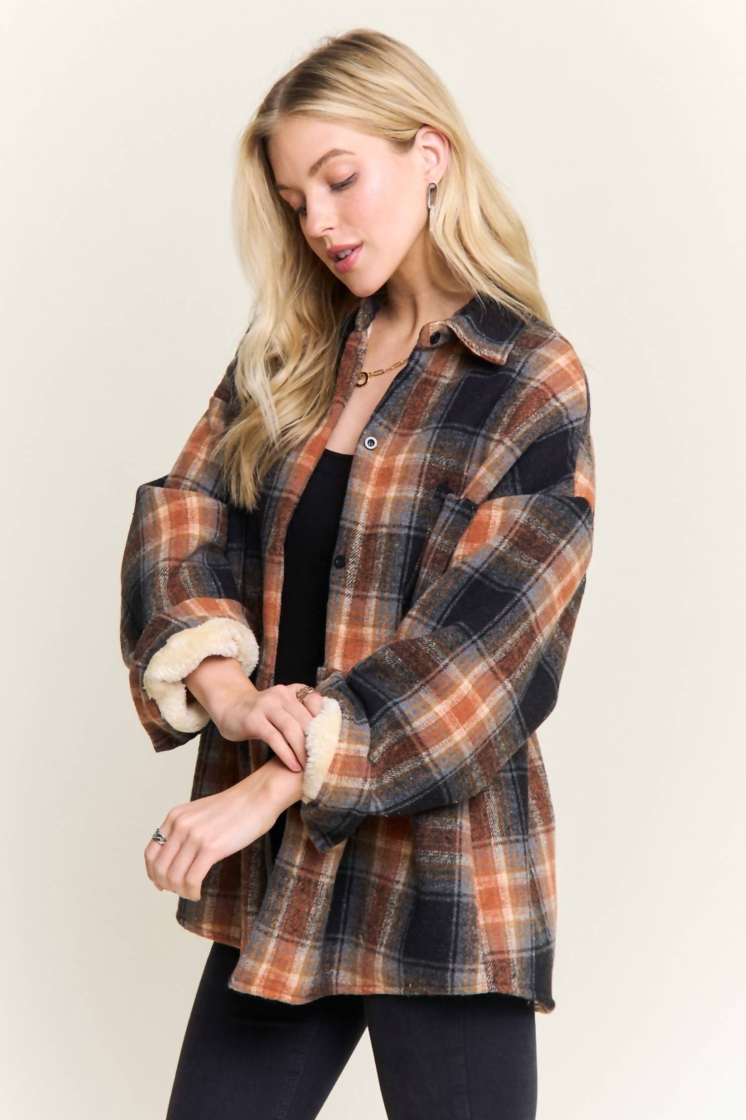 Adora - Plaid Sherpa Lined Button Down Shacket