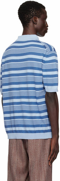 MARNI Striped Cotton Short Sleeve Knit Polo Shirt in blue - men's shirt - alternate view