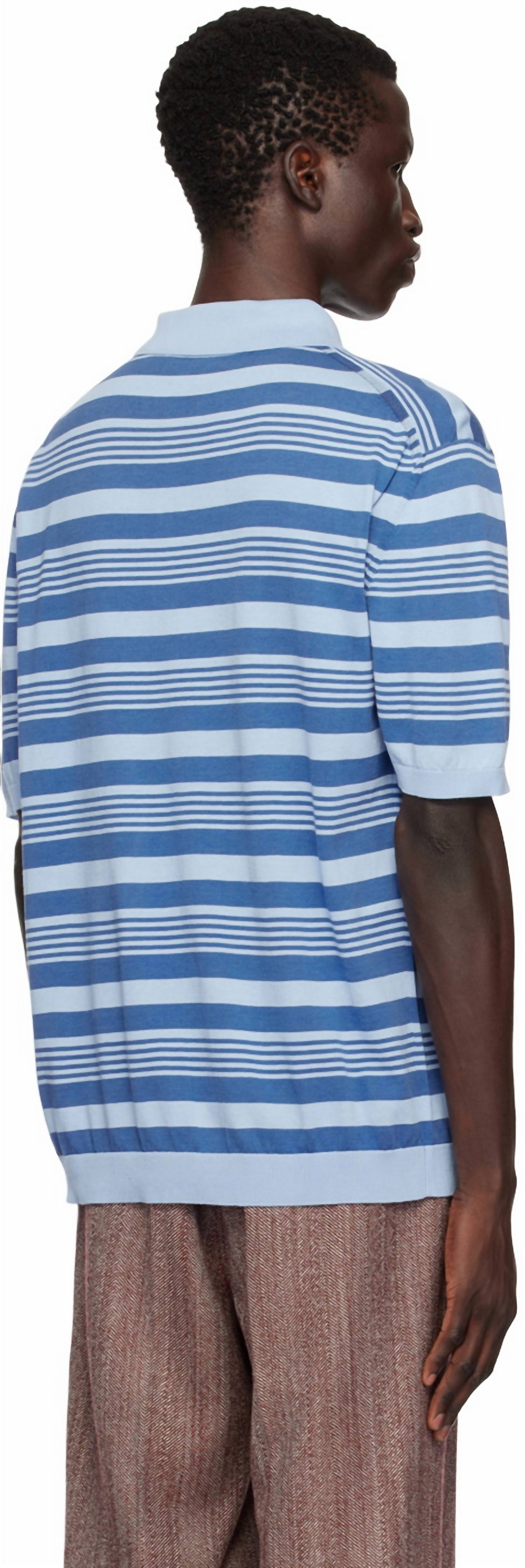 MARNI Striped Cotton Short Sleeve Knit Polo Shirt in blue - men's shirt - alternate view