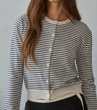 By Together - Striped Crew Neck Cardigan