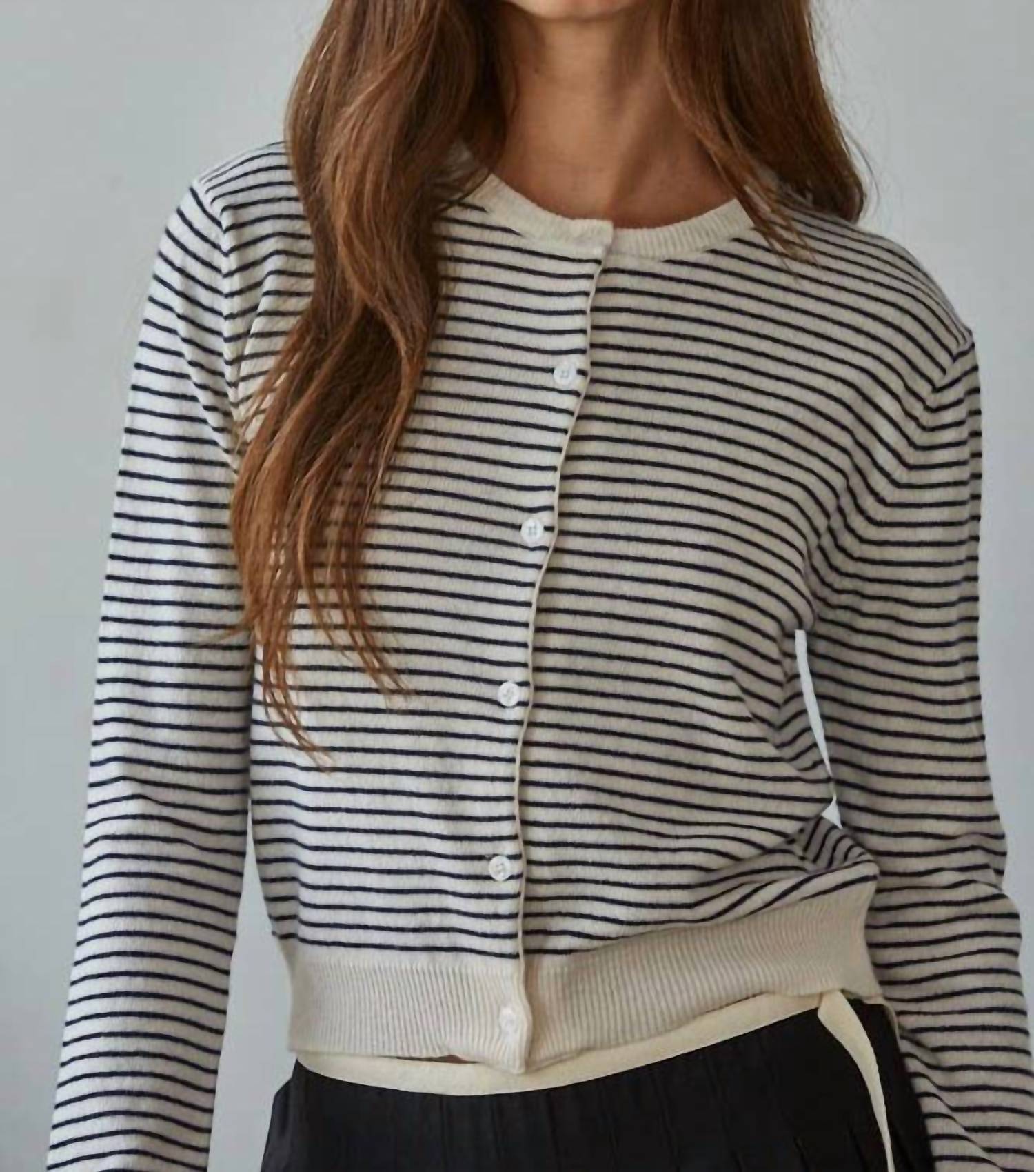 By Together - Striped Crew Neck Cardigan