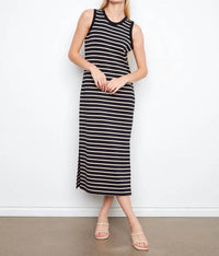 CHARLIE B Sleeveless Striped Scuba Maxi Dress in black beige - women's dress