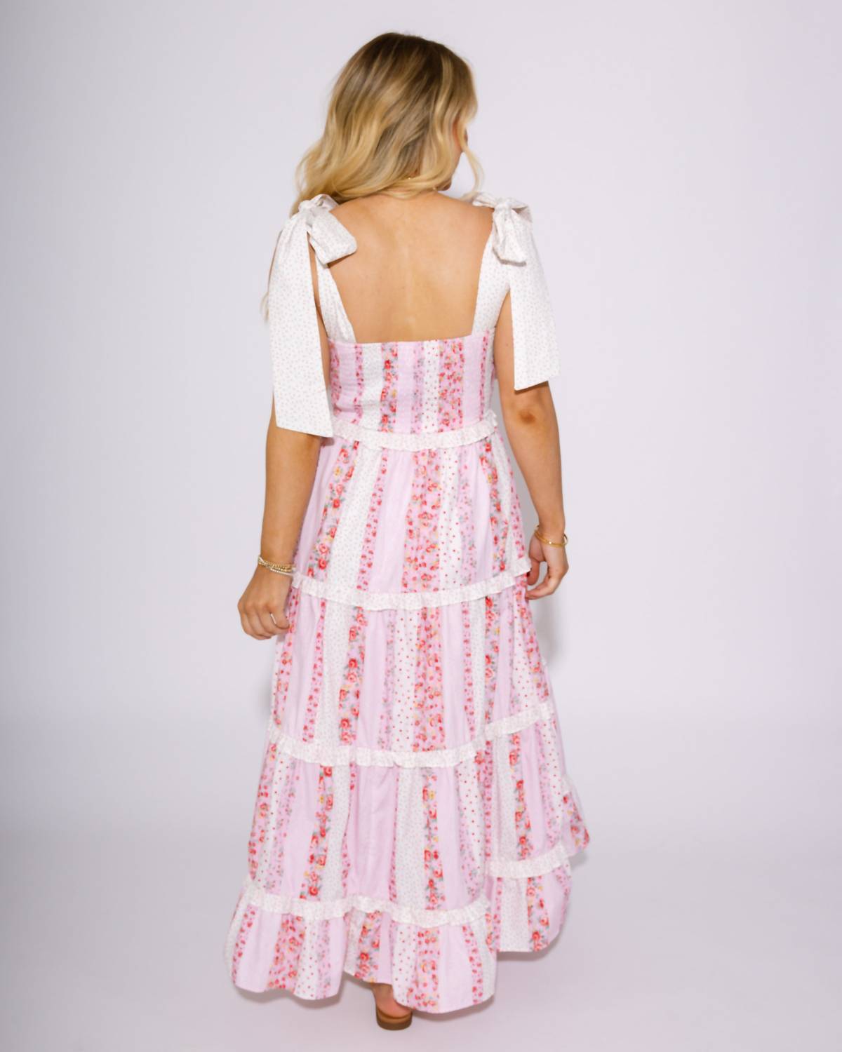 Peach Love - Sunny Strolls Floral Smocked Tiered Maxi Dress