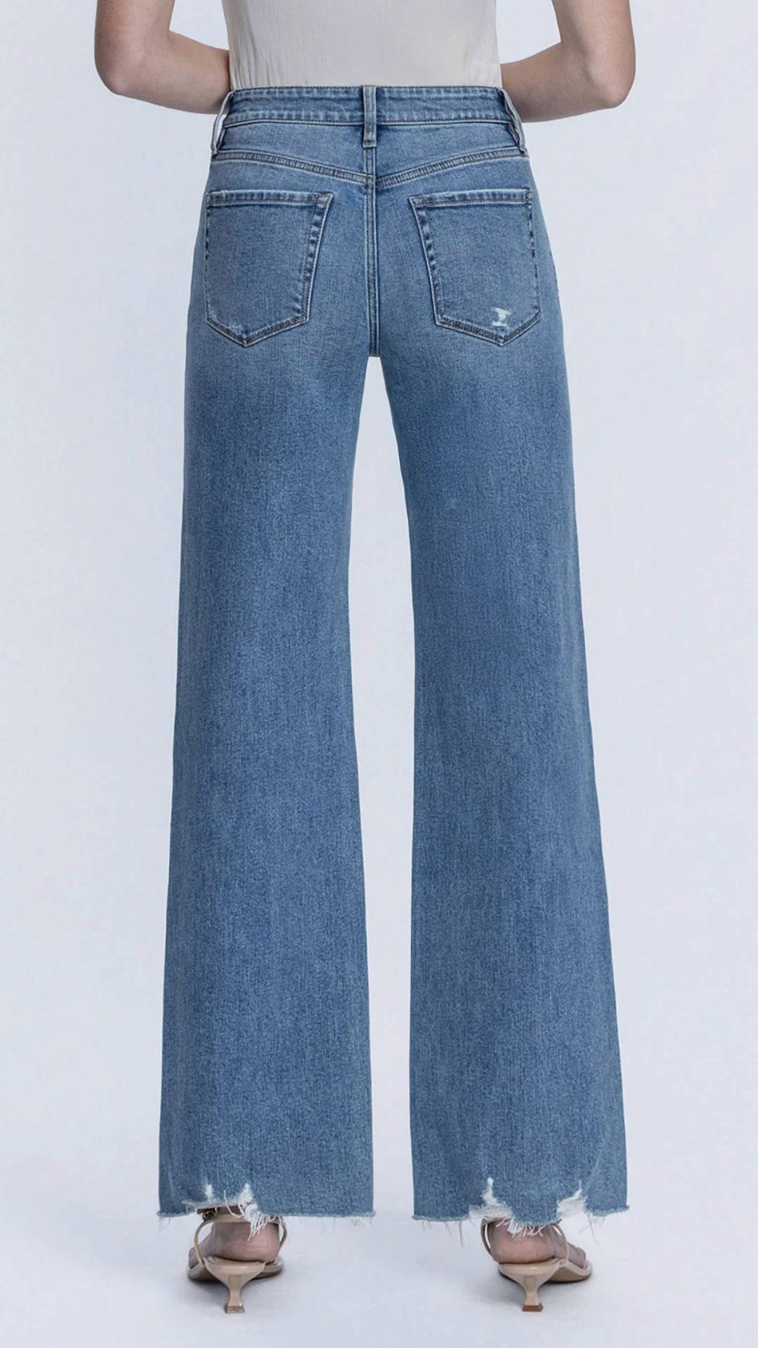 Flying Monkey - Women's High Rise Full Length Slant Side Seam Vintage Flare Jeans