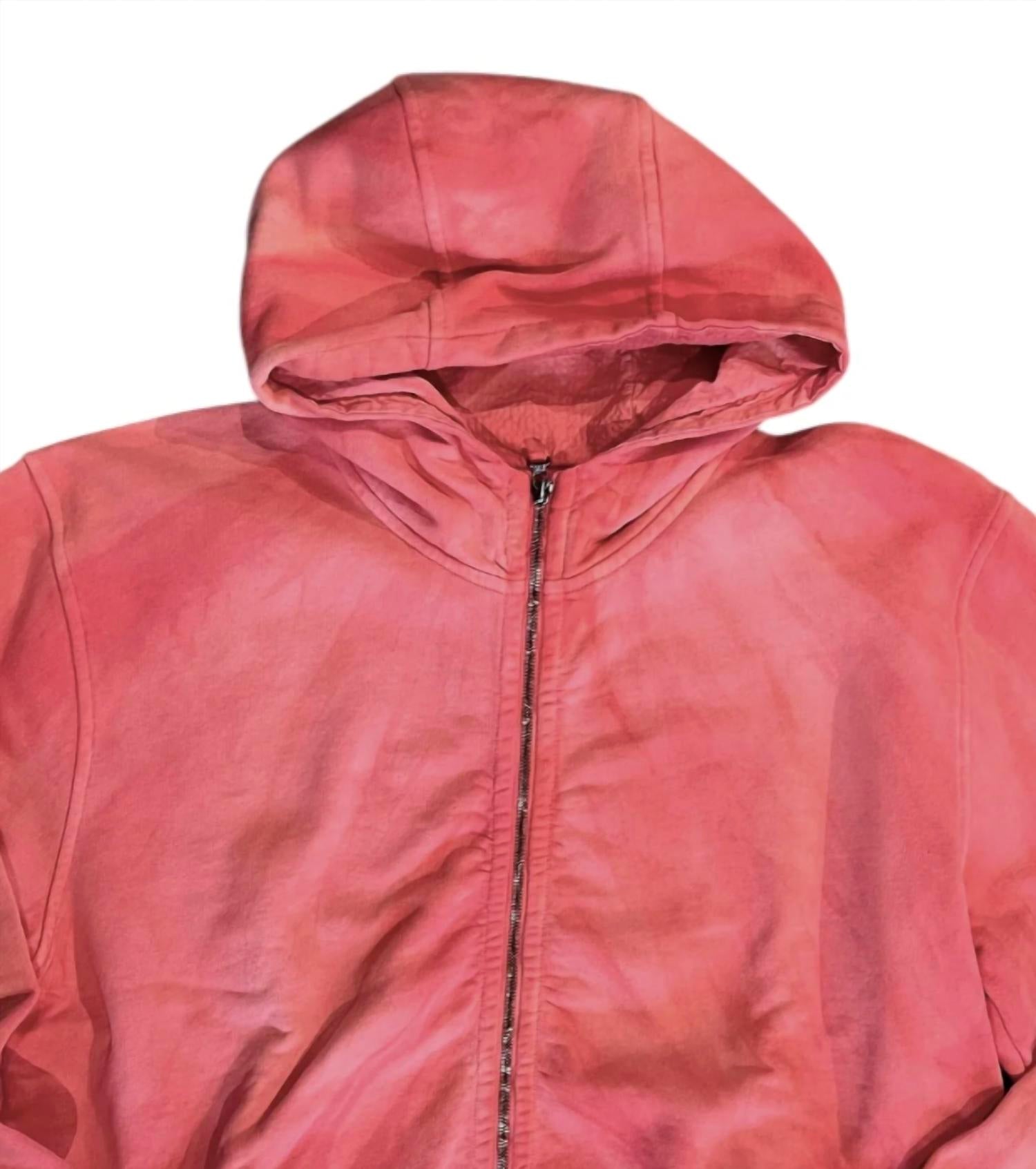 04651/ Men's Dyed Zip Hoodie in coral twist - men's shirt - detail view