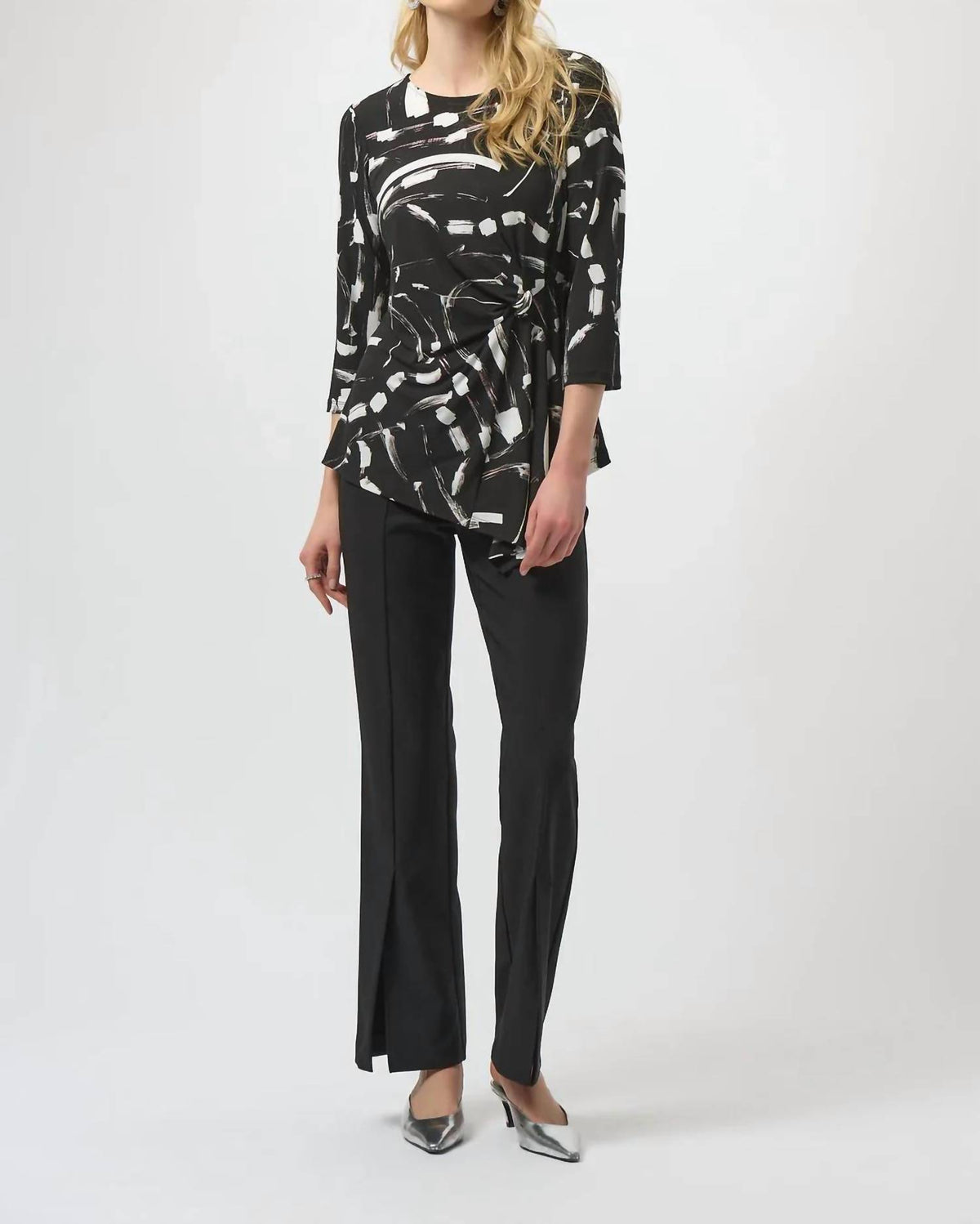 Joseph Ribkoff - Abstract Print Three Quarter Sleeves Asymmetrical Top