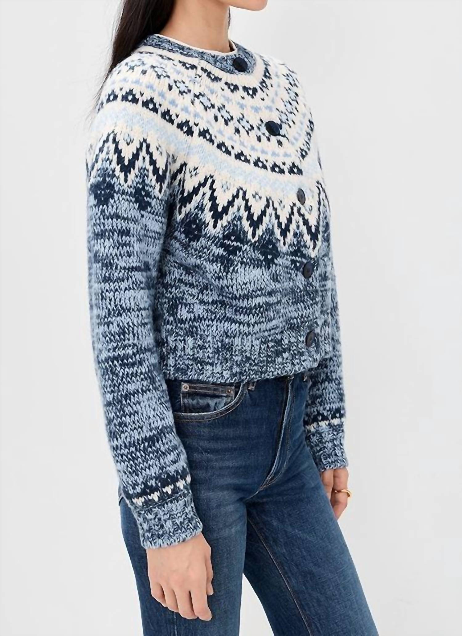 Z Supply North Sea Fair Isle Cardigan in blue velvet - women's cardigan - alternate view