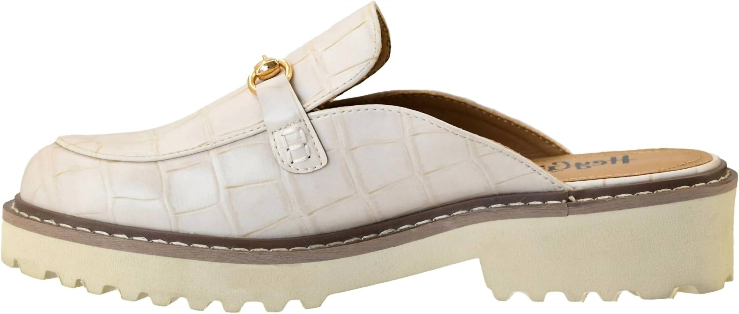 Corkys Footwear Womens Wingin It Heeled Mule in ivory snake - women's shoe - detail view