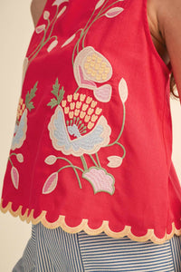 &Merci - Floral Embroidery Scalloped Tank