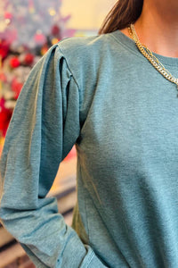 Mododoc - Long Sleeve Pleated Sleeve Sweatshirt - Plus