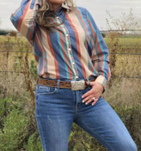 Sterling Kreek Til You Can't Button Up Shirt in multi - women's shirt - detail view