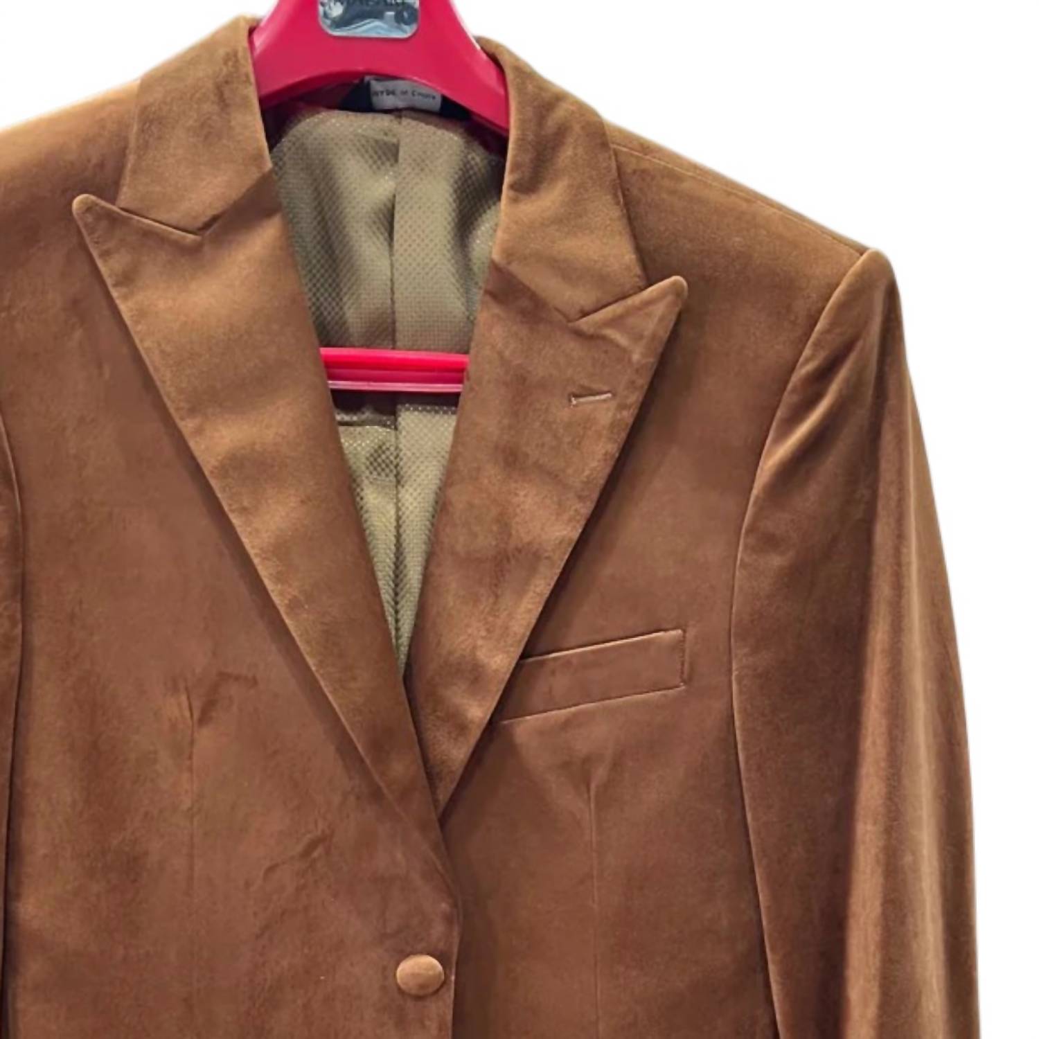 MAZARI Men's Velvet Sport Coat in rust - men's jacket - detail view