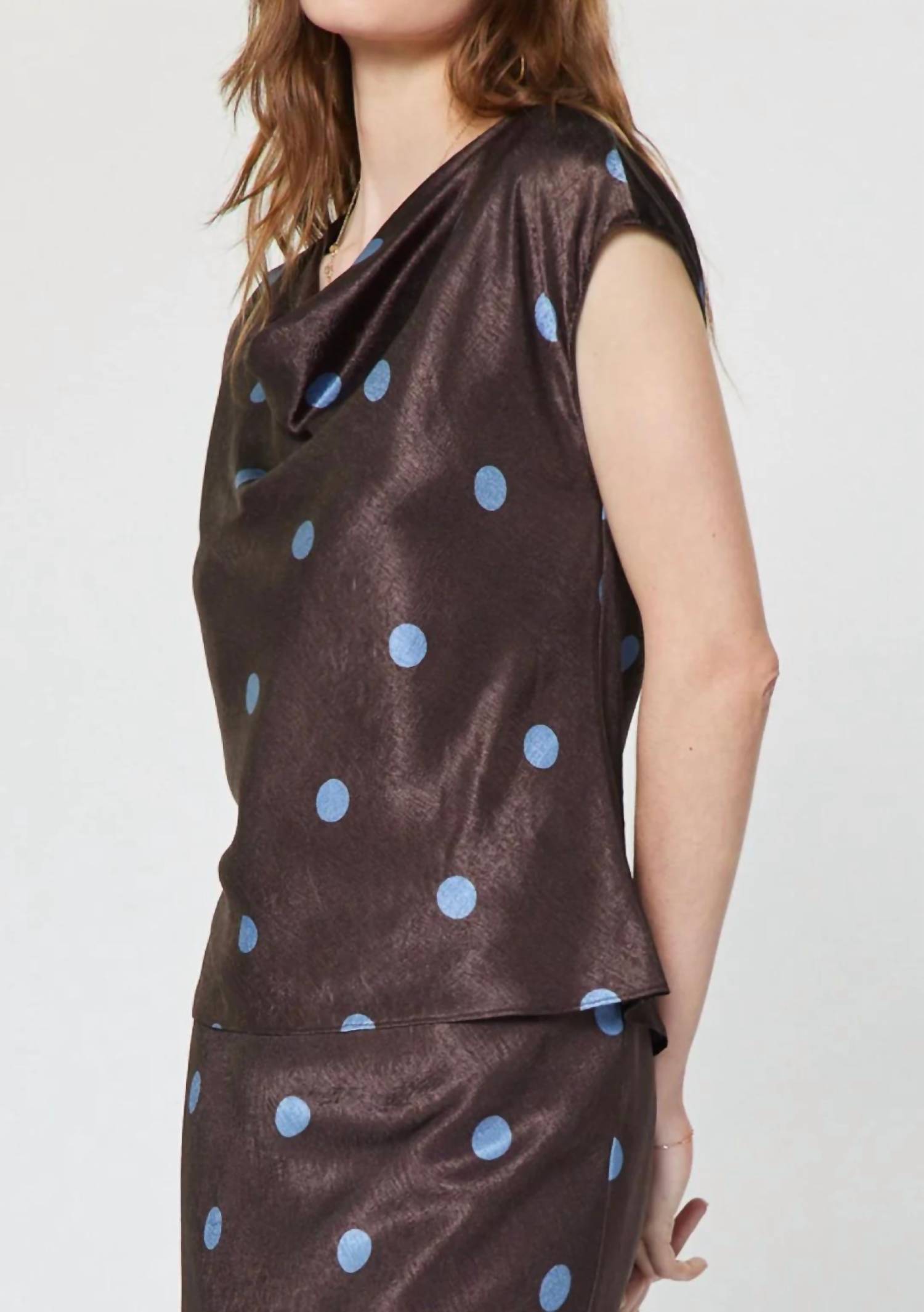 Current Air - Polka Dot Draped Cowl Neck Blouse