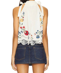 SEA Celia Embroidery Halter Top in cream - women's tank top - alternate view