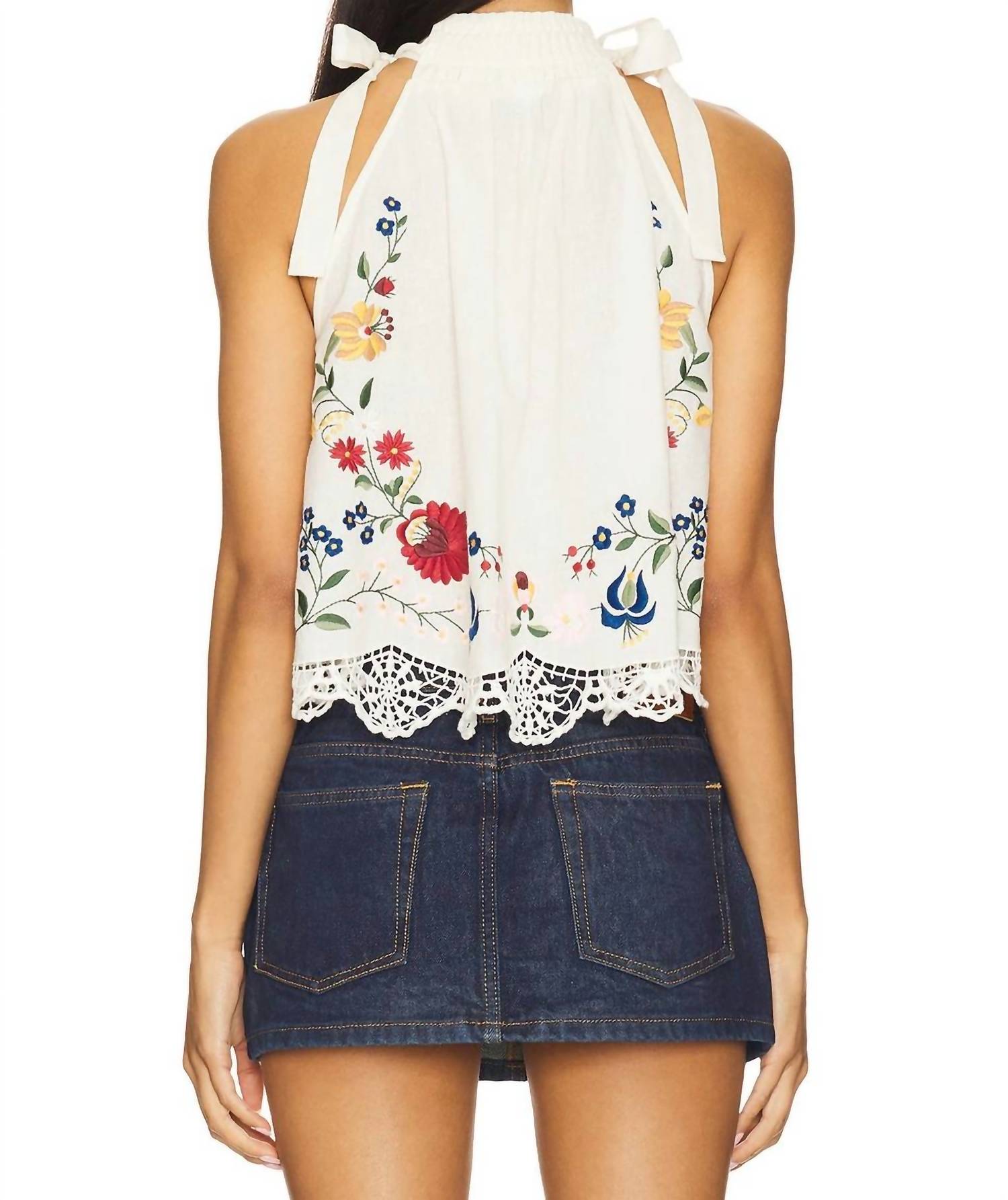 SEA Celia Embroidery Halter Top in cream - women's tank top - alternate view