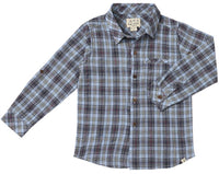 ME & HENRY Kid's Atwood Woven Shirt in navy sky multi plaid - kids' shirt - detail view