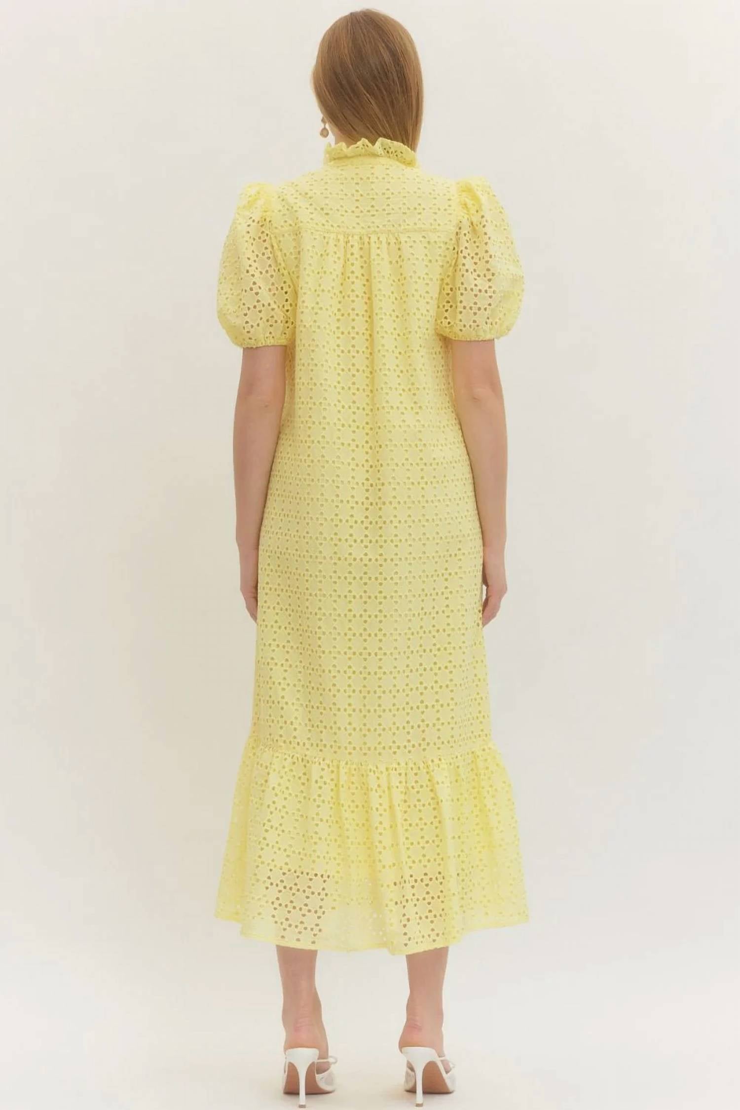 Entro - Eyelet Puff Sleeve Midi Dress