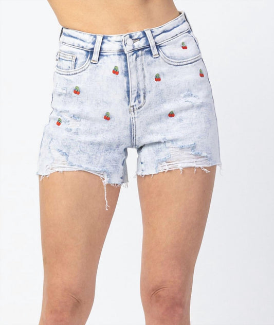 Judy Blue - Cherry Bottom Embroidered Shorts