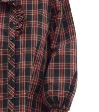 Entro - Plaid Ruffle Front Long Sleeve Top