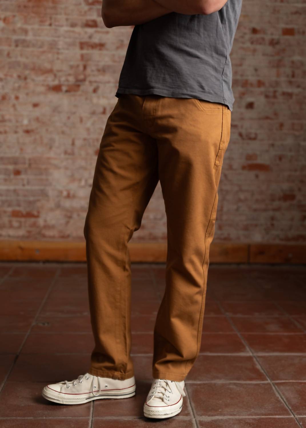 Iron & Resin Men's Nomad Pant in cognac - men's pants - detail view