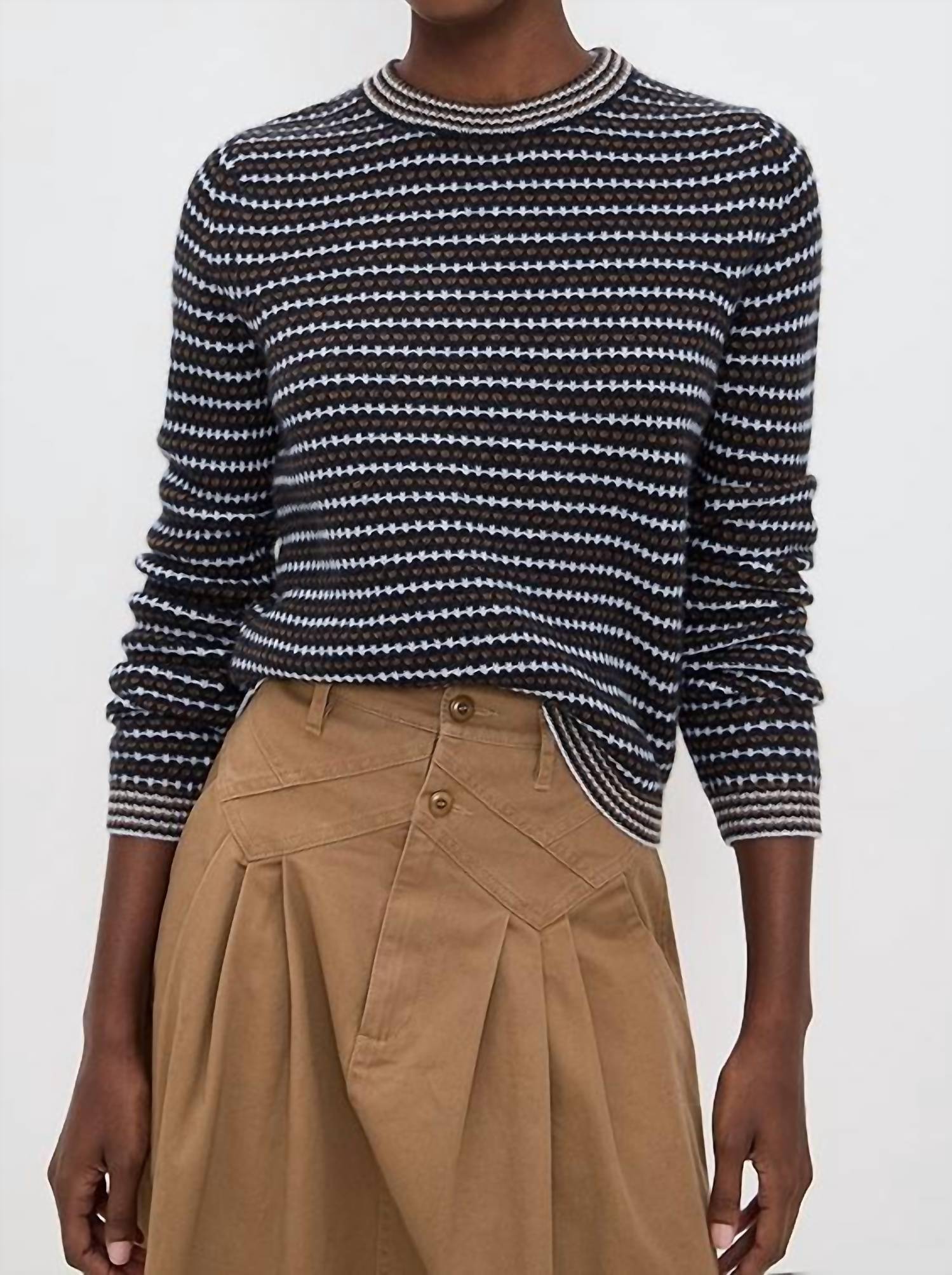 White + Warren - Cashmere Textured Stripe Crewneck Sweater